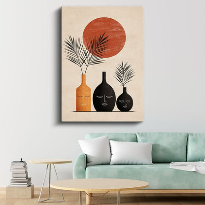 Güneş Altında Vazolar - Modern Yüz Siluetleri Kanvas Tablo