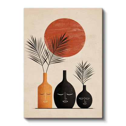 Güneş Altında Vazolar - Modern Yüz Siluetleri Kanvas Tablo