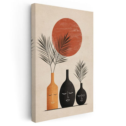 Güneş Altında Vazolar - Modern Yüz Siluetleri Kanvas Tablo