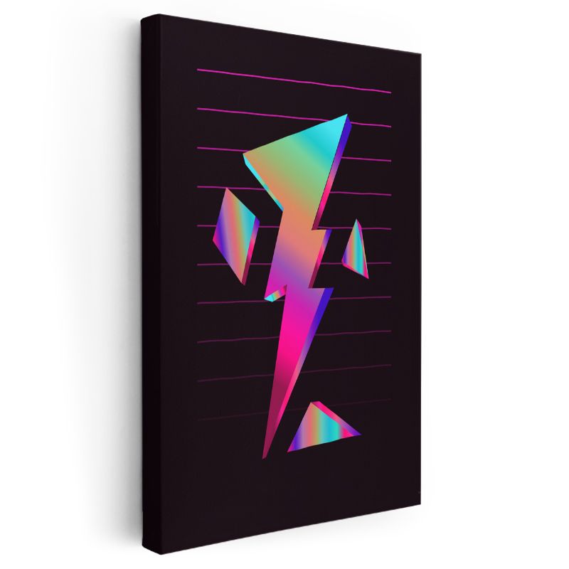 Neon Şimşek - Retro Geometrik Tasarım Kanvas Tablo