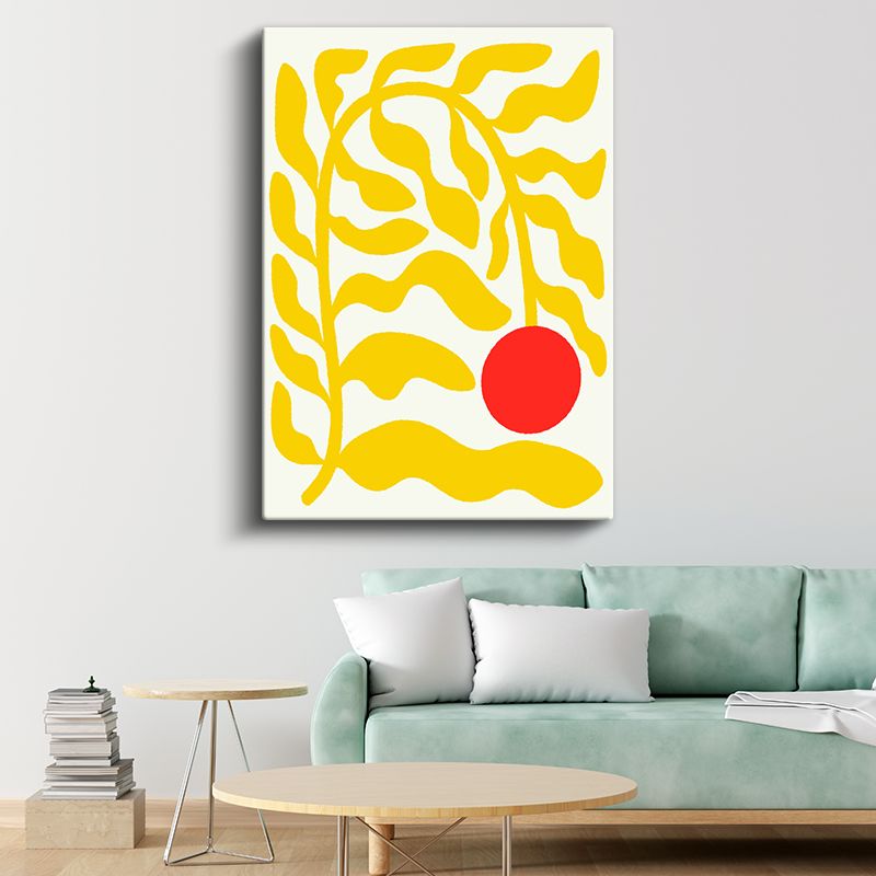 Sarı Dalgalar - Minimalist Kırmızı Daire Kanvas Tablo