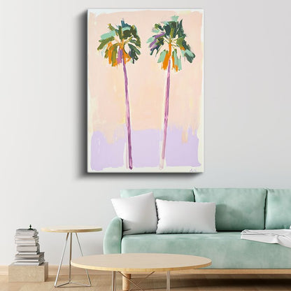 İkiz Palmiyeler - Pastel Fırça Darbeleri Kanvas Tablo