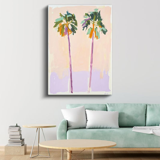 İkiz Palmiyeler - Pastel Fırça Darbeleri Kanvas Tablo