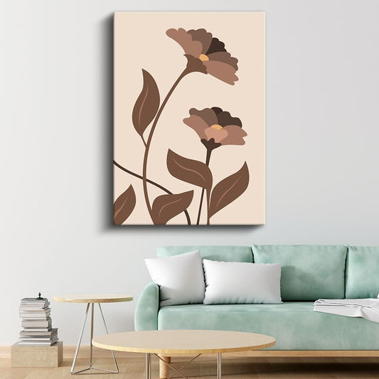 Kahverengi Çiçekler - Minimalist Botanik İllüstrasyon Kanvas Tablo