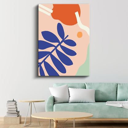 Mavi Yaprak - Geometrik Renk Blokları Kanvas Tablo