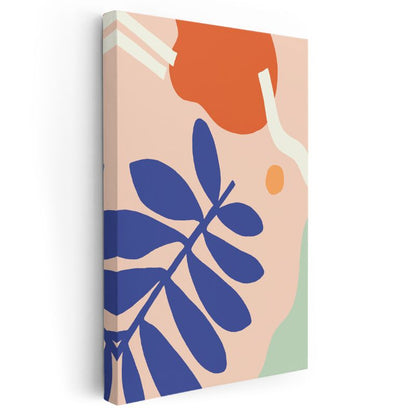 Mavi Yaprak - Geometrik Renk Blokları Kanvas Tablo