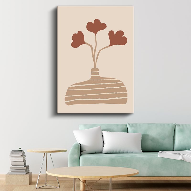 Minimalist Vazo - Kalp Yapraklı Çiçekler Kanvas Tablo