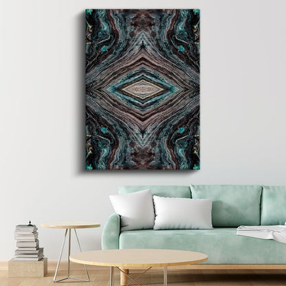 Mineral Simetrisi - Turkuaz ve Kahve Tonlarında Geometrik Desen Kanvas Tablo