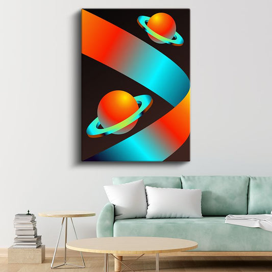 Kozmik Yörünge - Neon Gezegenler ve Gradyan Şeritler Kanvas Tablo