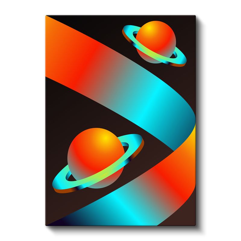 Kozmik Yörünge - Neon Gezegenler ve Gradyan Şeritler Kanvas Tablo
