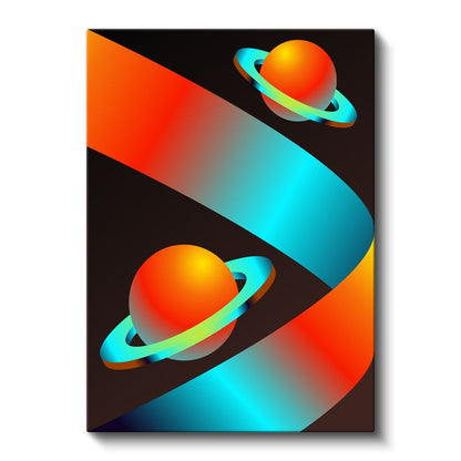 Kozmik Yörünge - Neon Gezegenler ve Gradyan Şeritler Kanvas Tablo