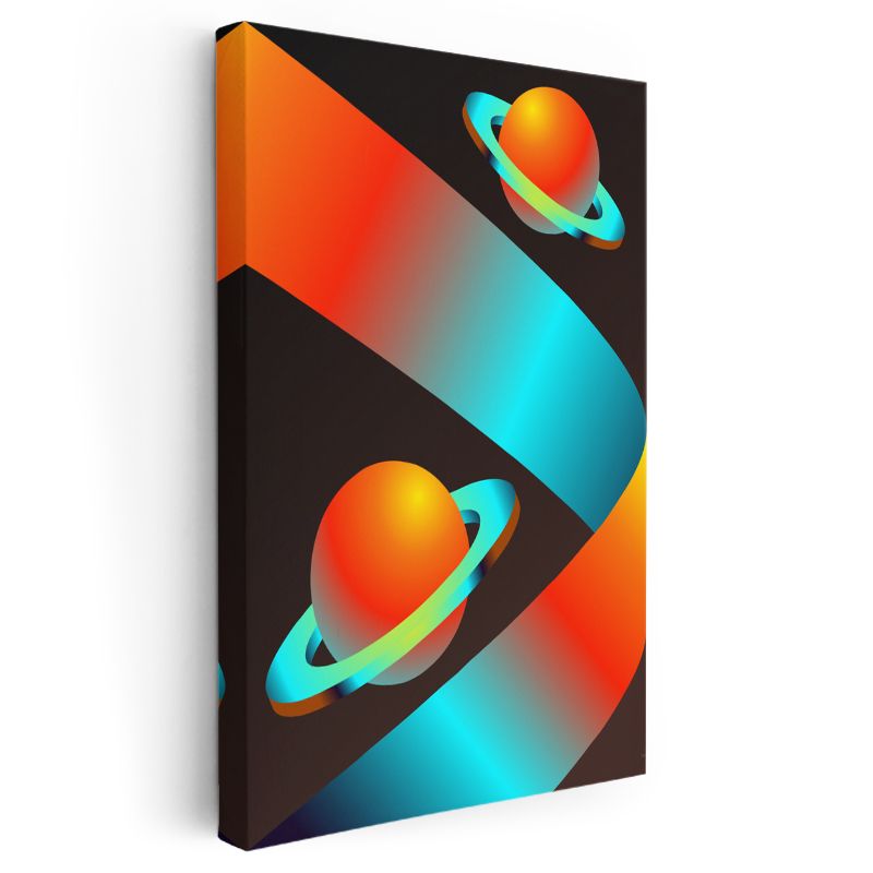 Kozmik Yörünge - Neon Gezegenler ve Gradyan Şeritler Kanvas Tablo