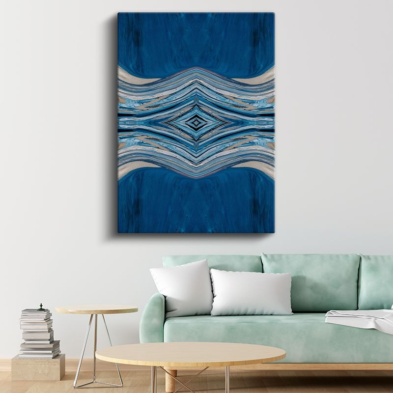 Mavi Simetri - Dalgalı Çizgilerde Okyanus Tonları Kanvas Tablo