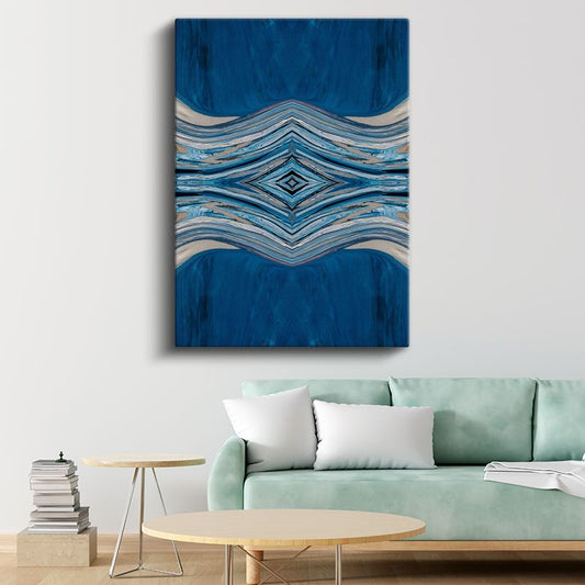 Mavi Simetri - Dalgalı Çizgilerde Okyanus Tonları Kanvas Tablo