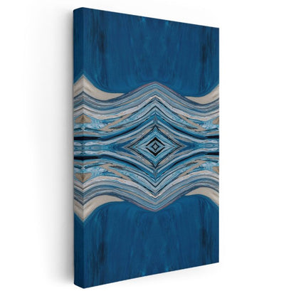 Mavi Simetri - Dalgalı Çizgilerde Okyanus Tonları Kanvas Tablo
