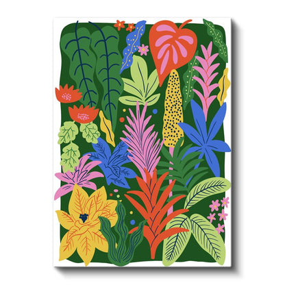 Tropikal Kolaj - Renkli Stilize Yapraklar ve Bitkiler Kanvas Tablo