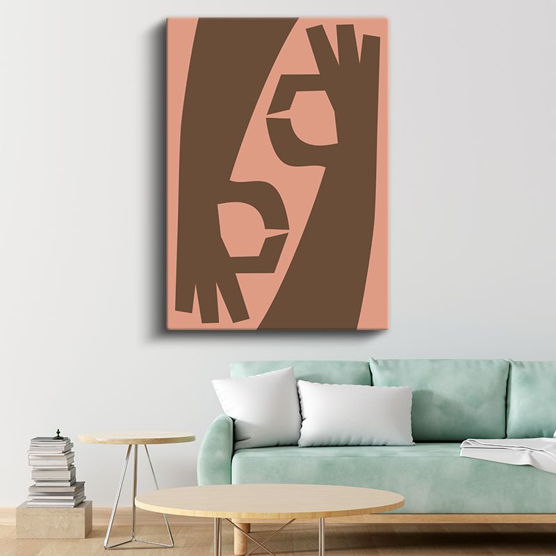 Minimalist Portre - Kahverengi ve Pembe Tonlarında Soyut Yüz Kanvas Tablo