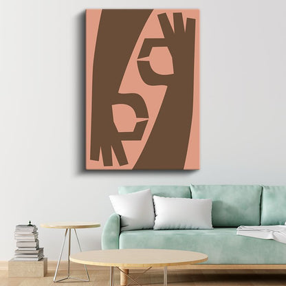 Minimalist Portre - Kahverengi ve Pembe Tonlarında Soyut Yüz Kanvas Tablo