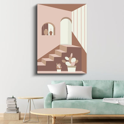 Geometrik Mimari - Toprak Tonları Minimalist Mekan Kanvas Tablo