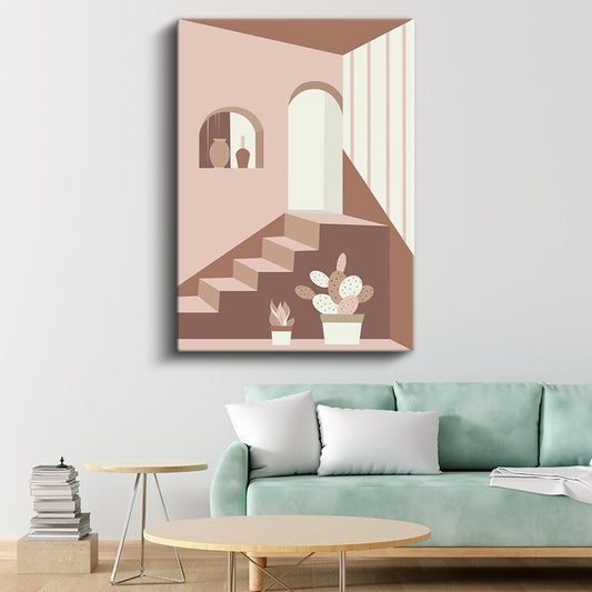Geometrik Mimari - Toprak Tonları Minimalist Mekan Kanvas Tablo