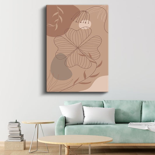Çizgisel Botanik - Bej Tonları Minimalist Çiçek Kanvas Tablo