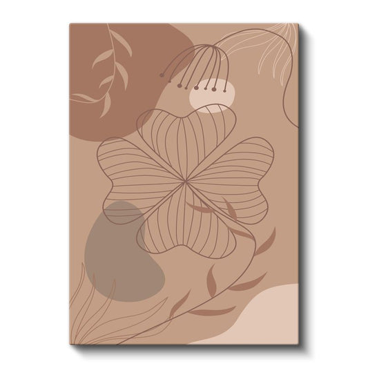 Çizgisel Botanik - Bej Tonları Minimalist Çiçek Kanvas Tablo