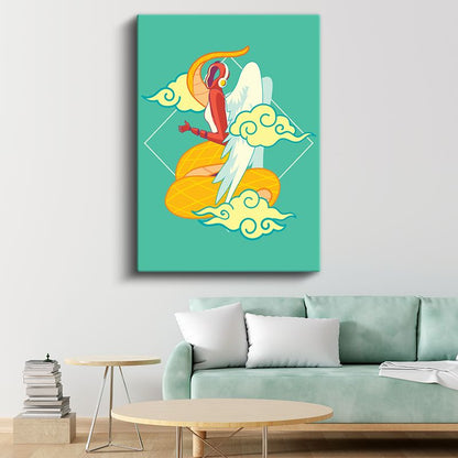 Mitolojik Kahraman - Bulutlar Arasında Süzülen Figür Kanvas Tablo