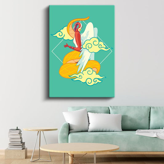 Mitolojik Kahraman - Bulutlar Arasında Süzülen Figür Kanvas Tablo