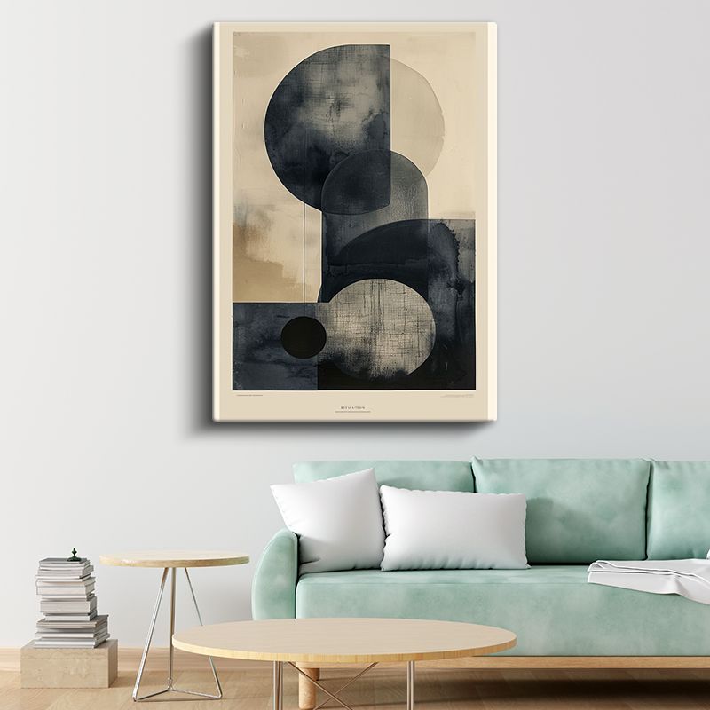 Geometrik Denge - Siyah Daireler Kompozisyonu Kanvas Tablo
