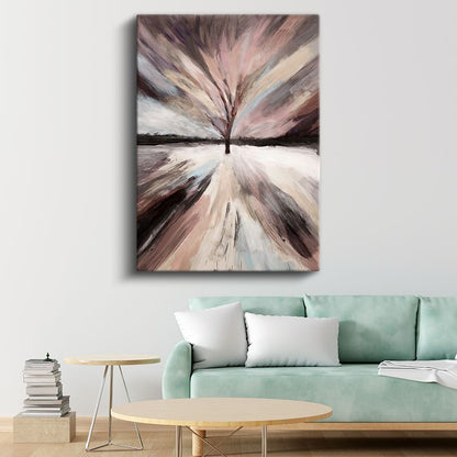 Işık Patlaması - Pastel Tonlarda Soyut Ağaç Silüeti Kanvas Tablo