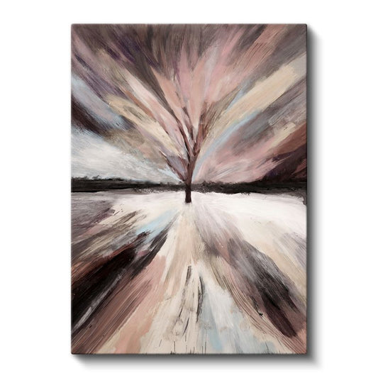 Işık Patlaması - Pastel Tonlarda Soyut Ağaç Silüeti Kanvas Tablo