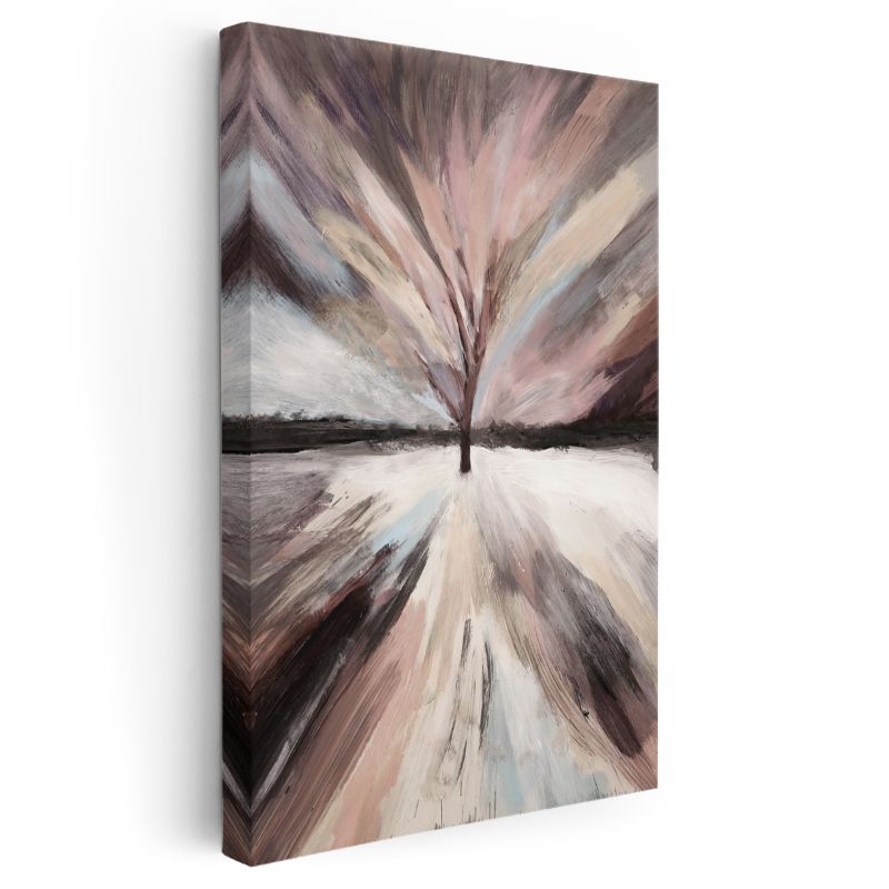 Işık Patlaması - Pastel Tonlarda Soyut Ağaç Silüeti Kanvas Tablo