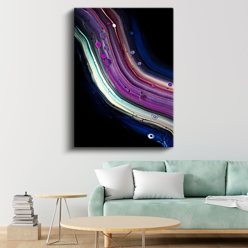Kozmik Dalga - Mor ve Mavi Tonlarında Akışkan Formlar Kanvas Tablo