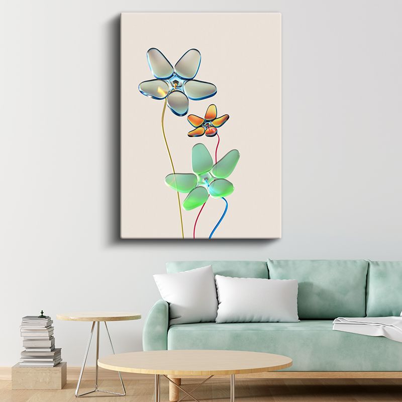 Kristal Çiçekler - Şeffaf Cam Efektli Minimalist Kompozisyon Kanvas Tablo