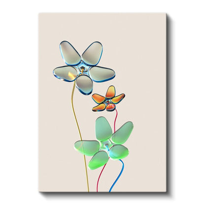 Kristal Çiçekler - Şeffaf Cam Efektli Minimalist Kompozisyon Kanvas Tablo
