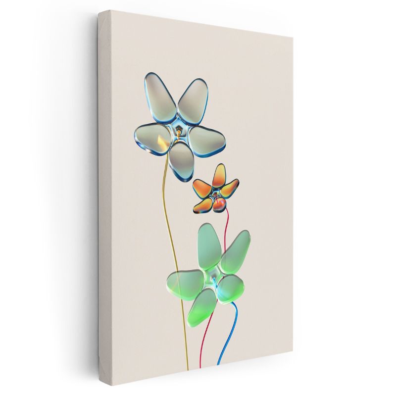 Kristal Çiçekler - Şeffaf Cam Efektli Minimalist Kompozisyon Kanvas Tablo