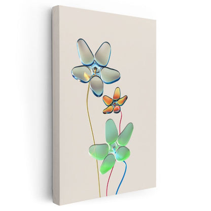 Kristal Çiçekler - Şeffaf Cam Efektli Minimalist Kompozisyon Kanvas Tablo