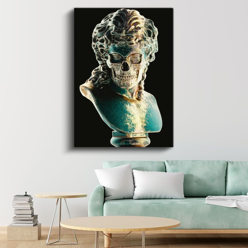 Antik Metamorfoz - Turkuaz Detaylı Sanatsal Büst Kanvas Tablo