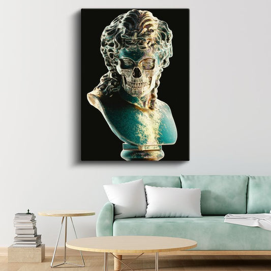 Antik Metamorfoz - Turkuaz Detaylı Sanatsal Büst Kanvas Tablo