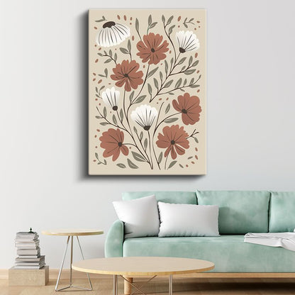 Botanik Harmoni - Stilize Edilmiş Çiçek Desenleri Kanvas Tablo