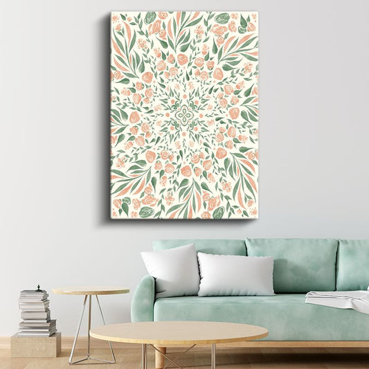 Çiçek Mandalası - Simetrik Botanik Desen Kanvas Tablo