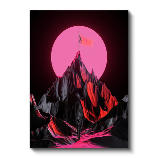 Pembe Zirve - Neon Dağ Silüeti Kanvas Tablo