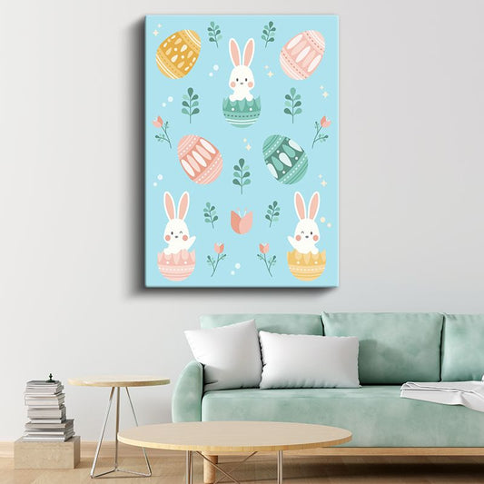 Neşeli Tavşanlar - Renkli Paskalya Desenleri Kanvas Tablo