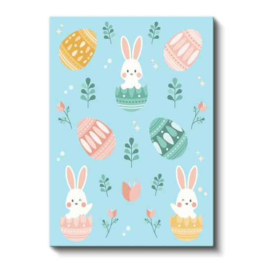 Neşeli Tavşanlar - Renkli Paskalya Desenleri Kanvas Tablo