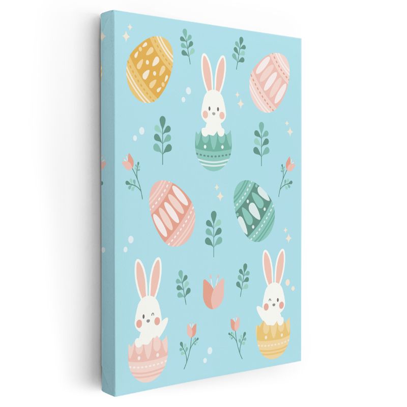 Neşeli Tavşanlar - Renkli Paskalya Desenleri Kanvas Tablo