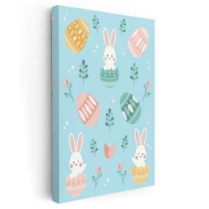 Neşeli Tavşanlar - Renkli Paskalya Desenleri Kanvas Tablo