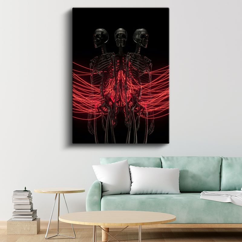 Neon İskeletler - Kırmızı Işıklı Gotik Kanvas Tablo