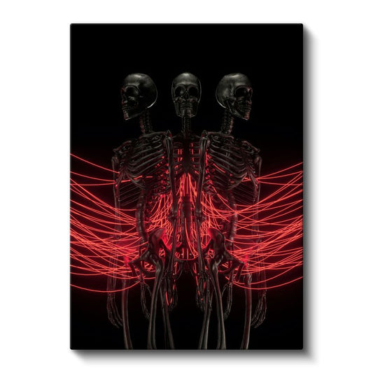 Neon İskeletler - Kırmızı Işıklı Gotik Kanvas Tablo