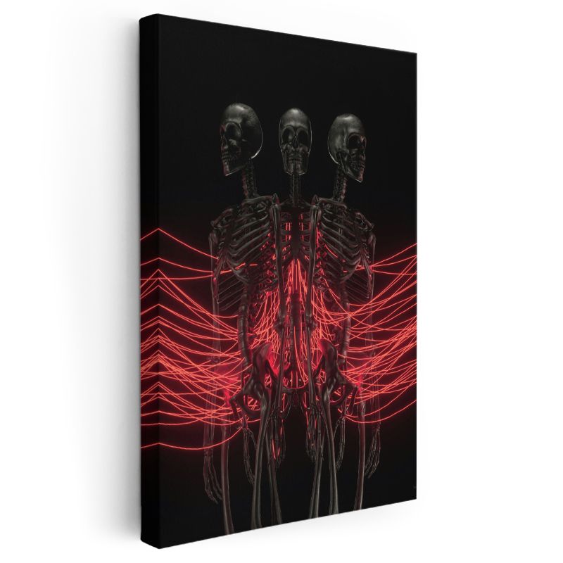 Neon İskeletler - Kırmızı Işıklı Gotik Kanvas Tablo