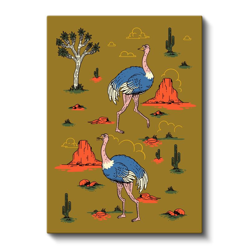 Çöl Devekuşları - Hardal Sarısı Vahşi Doğa Kanvas Tablo